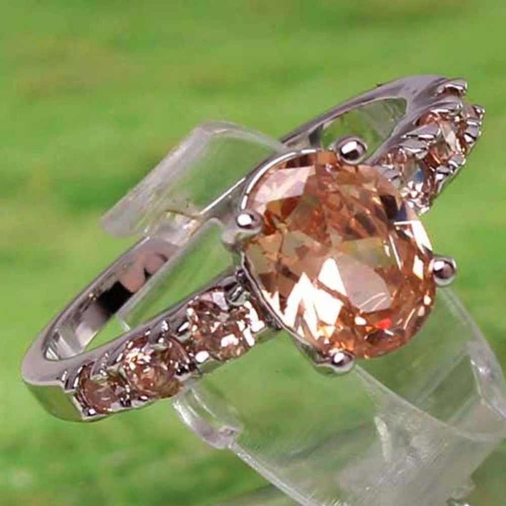 Morganite Oval Gemstone Solitaire Ring Silver Tone size 7 - Picture 5 of 7